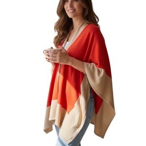 Ralph Lauren Tan and Orange Colorblock Knit Wool Blend Shawl - One Size